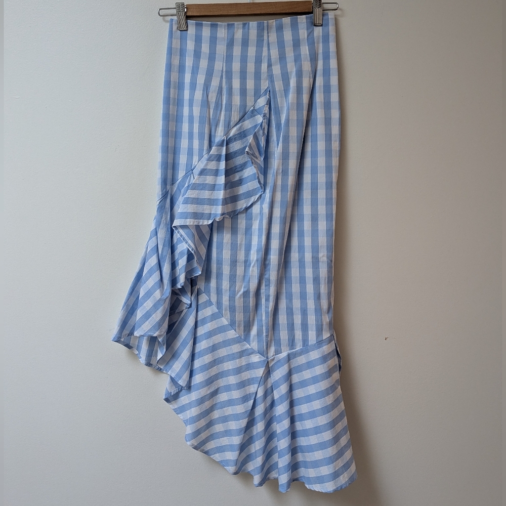 Blue And White Gingham Asymmetrical Skirt W 26 XS Small